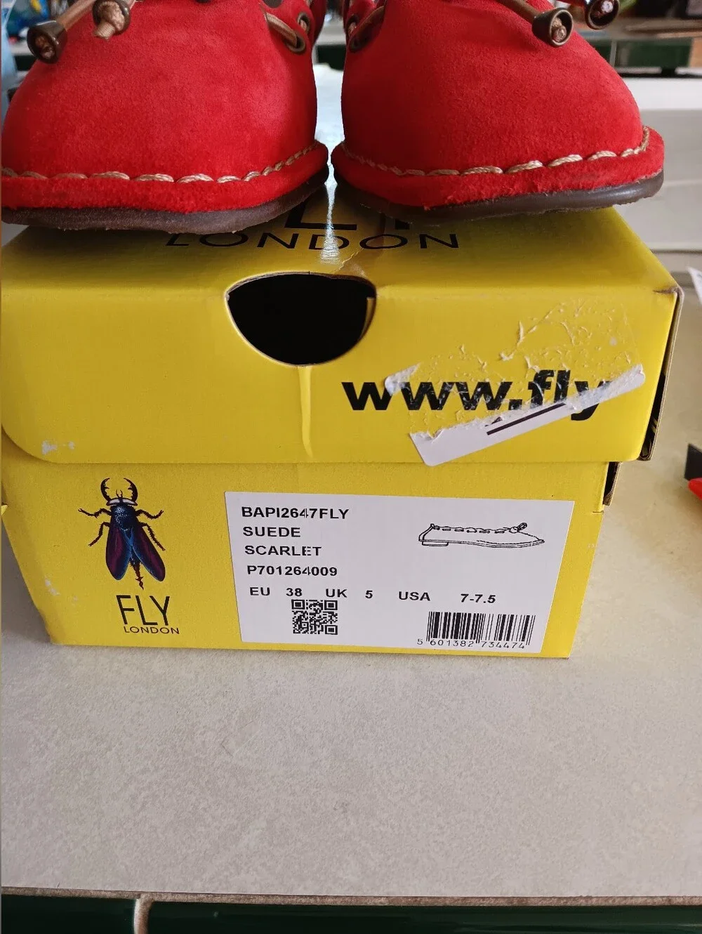 FLY London Womens Red Suede Moccasin Loafers Size 7-7.5